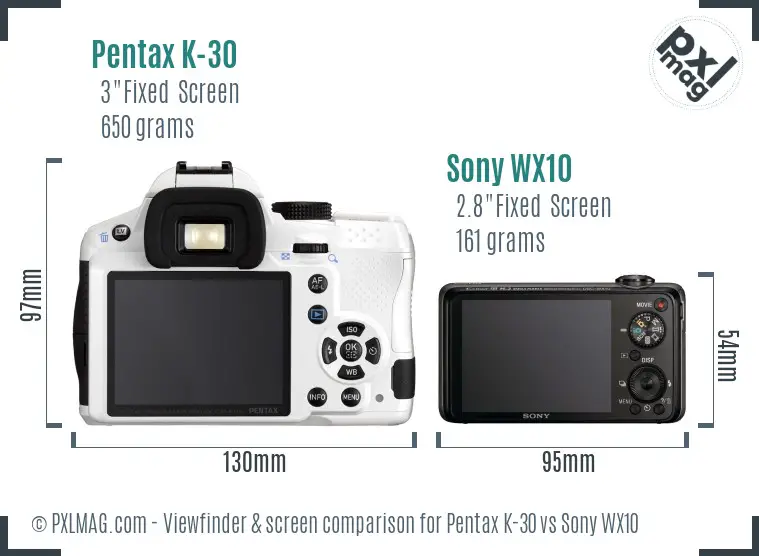 Pentax K-30 vs Sony WX10 Screen and Viewfinder comparison Pentax K-30 vs Sony WX10 Screen and Viewfinder comparison