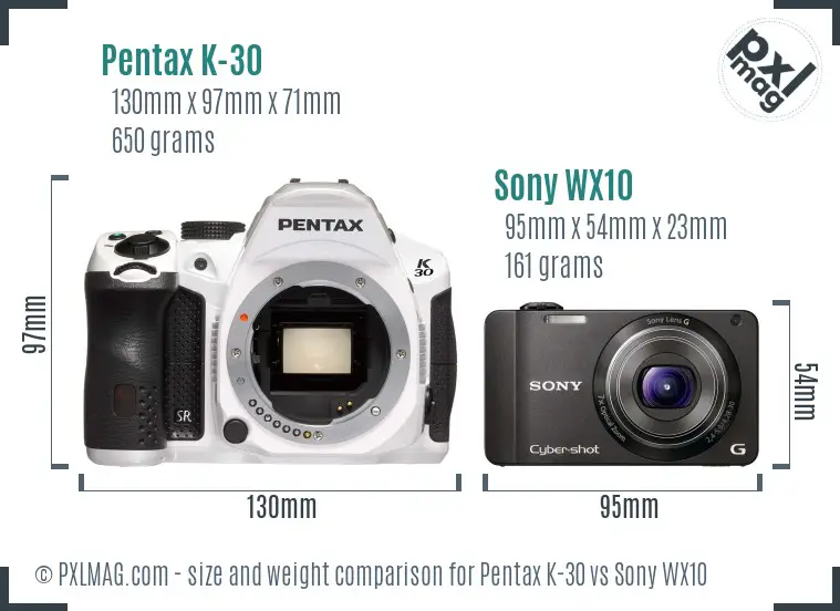 Pentax K-30 vs Sony WX10 size comparison Pentax K-30 vs Sony WX10 size comparison