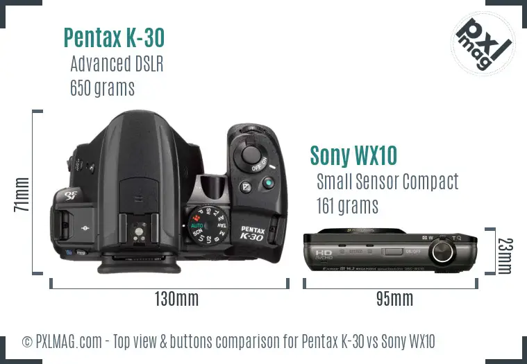 Pentax K-30 vs Sony WX10 top view buttons comparison Pentax K-30 vs Sony WX10 top view buttons comparison