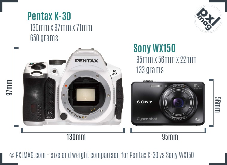 Pentax K-30 vs Sony WX150 size comparison