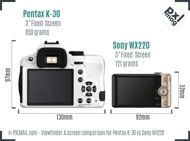 Pentax K-30 vs Sony WX220 Screen and Viewfinder comparison Pentax K-30 vs Sony WX220 Screen and Viewfinder comparison