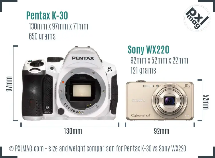 Pentax K-30 vs Sony WX220 size comparison Pentax K-30 vs Sony WX220 size comparison