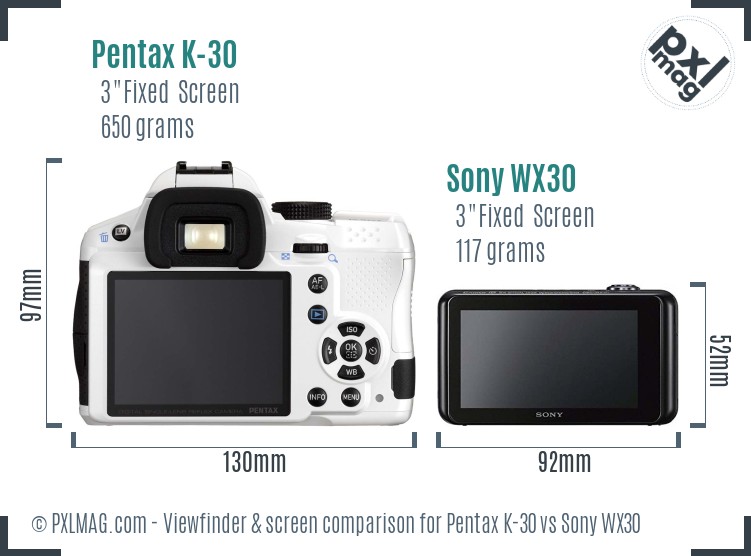 Pentax K-30 vs Sony WX30 Screen and Viewfinder comparison