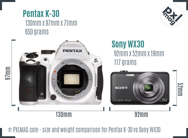 Pentax K-30 vs Sony WX30 size comparison Pentax K-30 vs Sony WX30 size comparison
