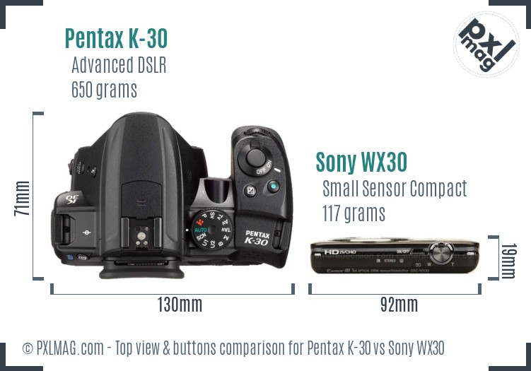 Pentax K-30 vs Sony WX30 top view buttons comparison