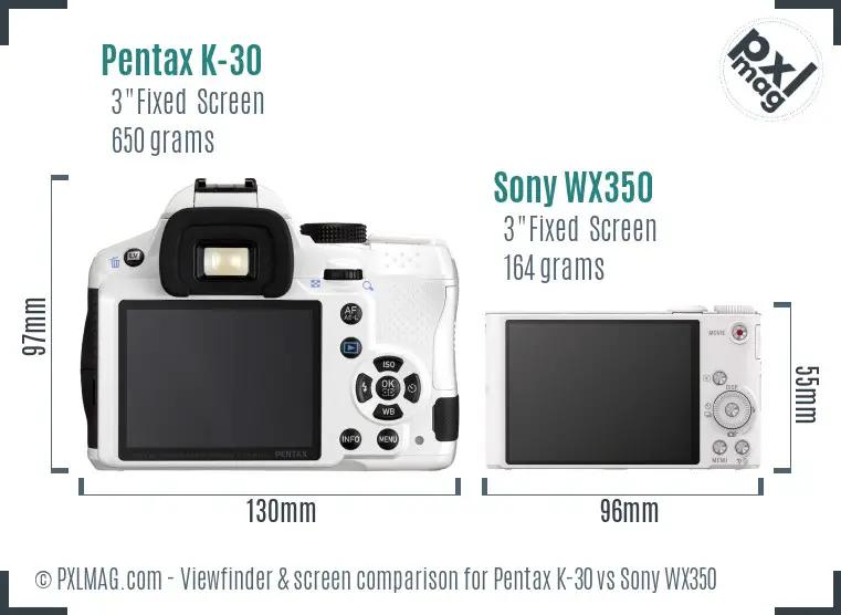 Pentax K-30 vs Sony WX350 Screen and Viewfinder comparison