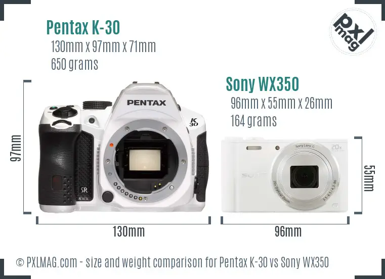 Pentax K-30 vs Sony WX350 size comparison