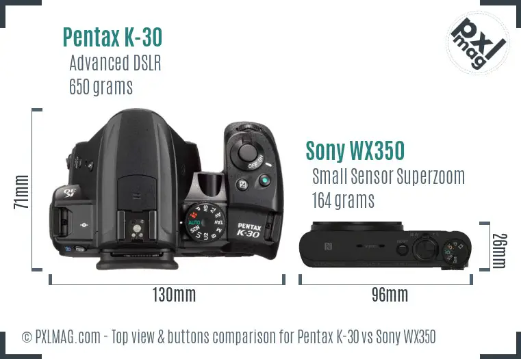 Pentax K-30 vs Sony WX350 top view buttons comparison