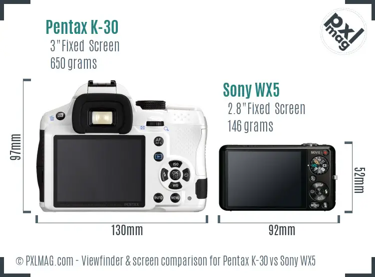 Pentax K-30 vs Sony WX5 Screen and Viewfinder comparison