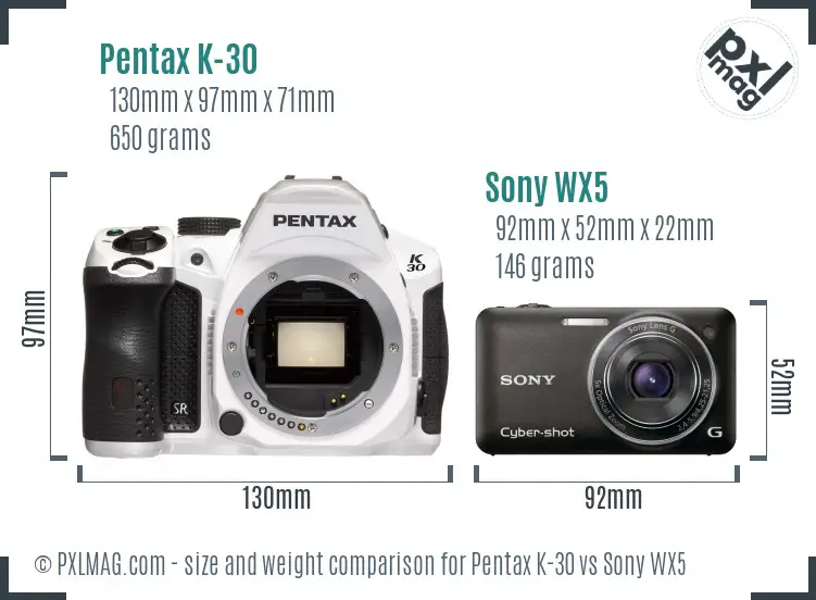 Pentax K-30 vs Sony WX5 size comparison