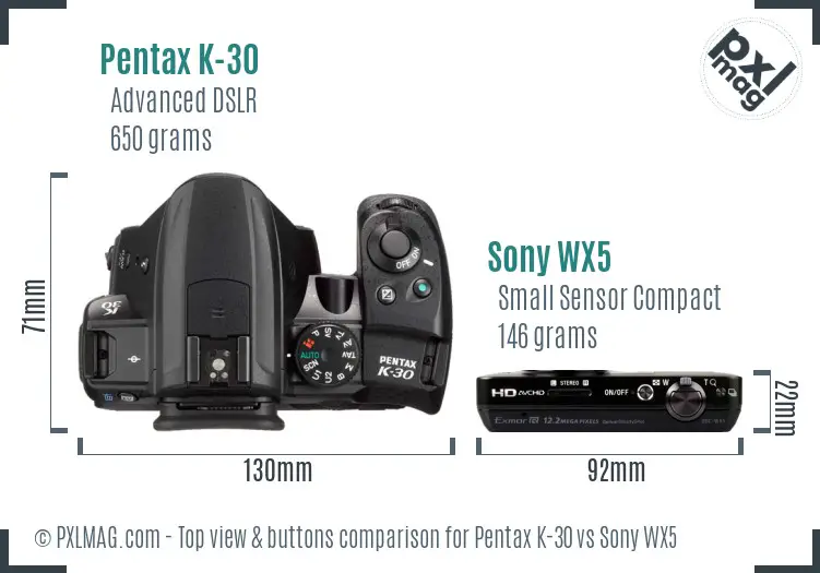 Pentax K-30 vs Sony WX5 top view buttons comparison