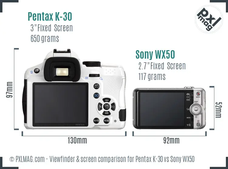 Pentax K-30 vs Sony WX50 Screen and Viewfinder comparison