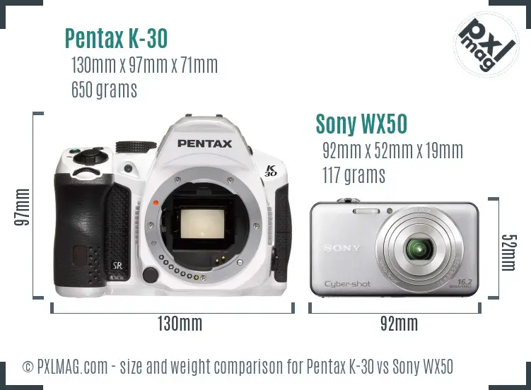Pentax K-30 vs Sony WX50 size comparison