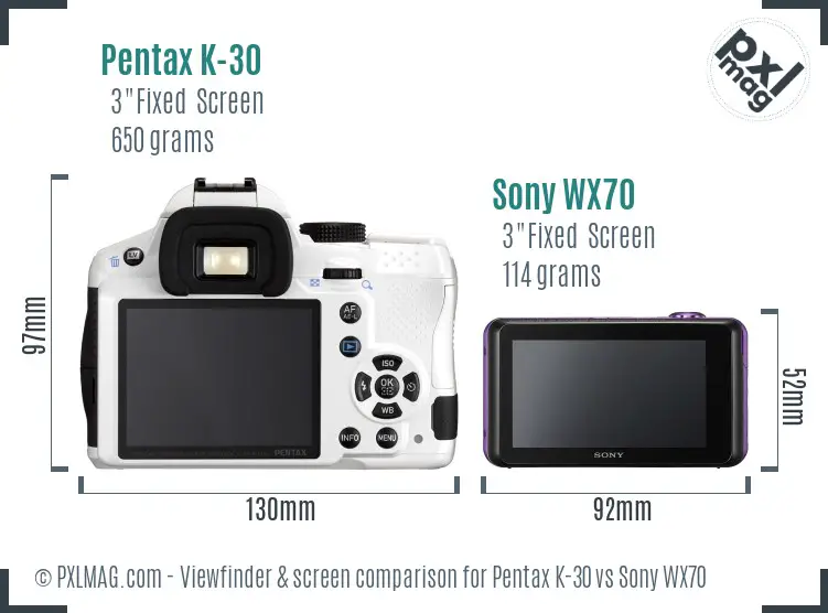 Pentax K-30 vs Sony WX70 Screen and Viewfinder comparison Pentax K-30 vs Sony WX70 Screen and Viewfinder comparison
