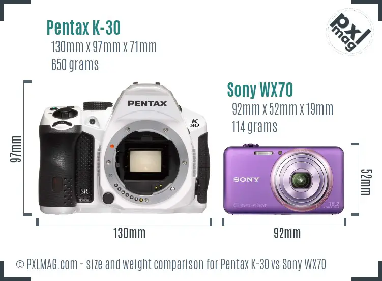 Pentax K-30 vs Sony WX70 size comparison Pentax K-30 vs Sony WX70 size comparison