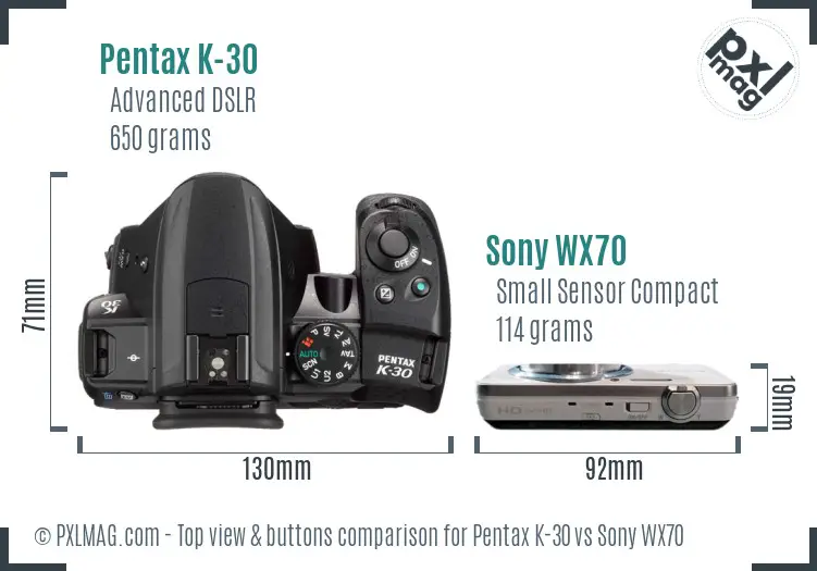 Pentax K-30 vs Sony WX70 top view buttons comparison Pentax K-30 vs Sony WX70 top view buttons comparison