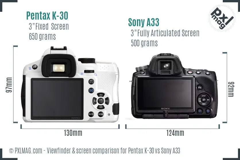 Pentax K-30 vs Sony A33 Screen and Viewfinder comparison