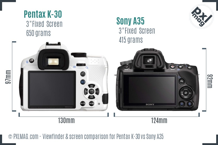 Pentax K-30 vs Sony A35 Screen and Viewfinder comparison