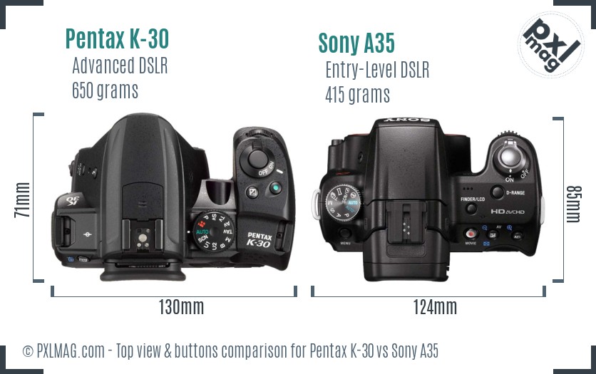 Pentax K-30 vs Sony A35 top view buttons comparison