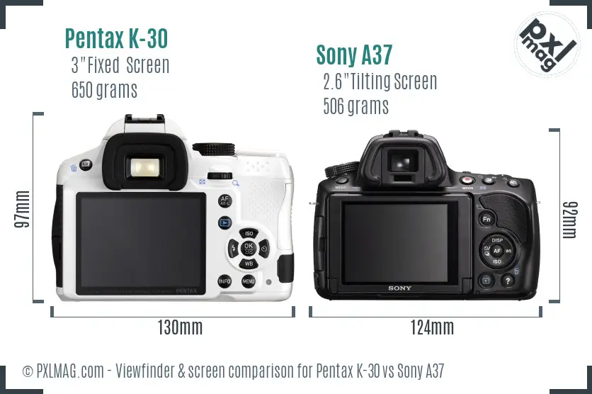 Pentax K-30 vs Sony A37 Screen and Viewfinder comparison