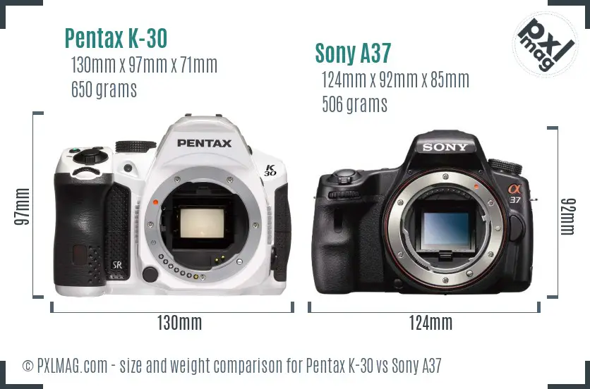 Pentax K-30 vs Sony A37 size comparison