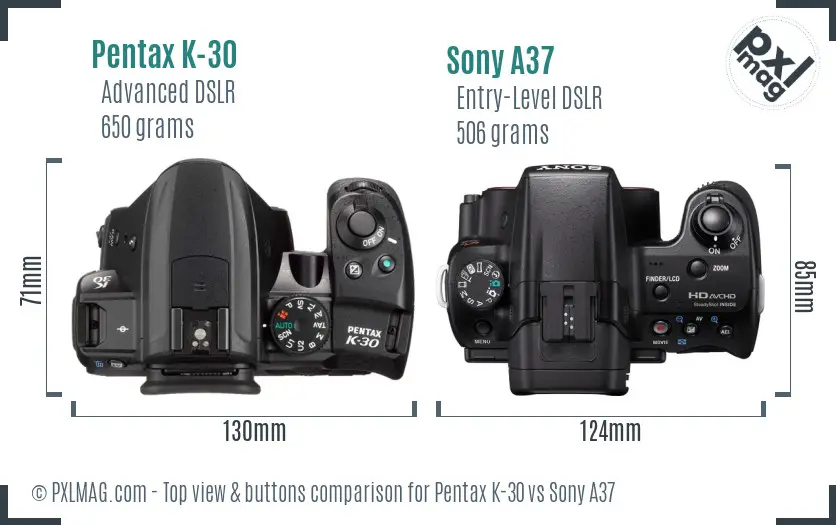 Pentax K-30 vs Sony A37 top view buttons comparison