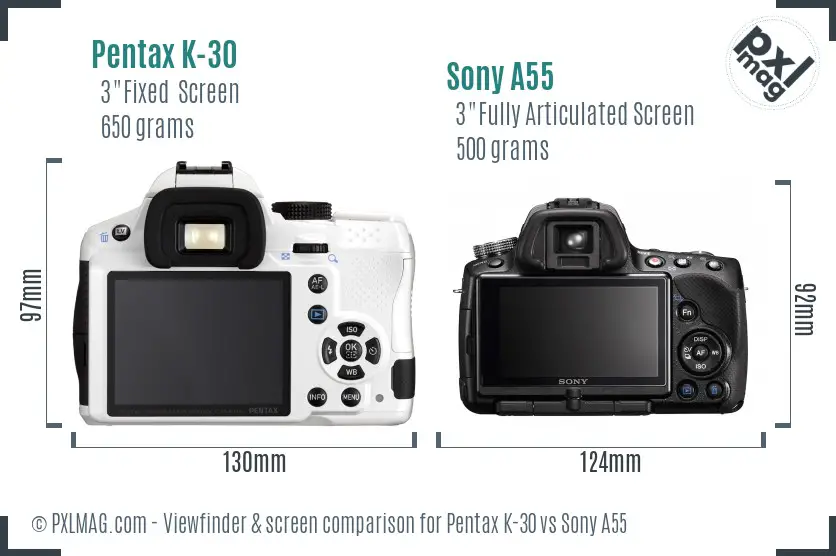 Pentax K-30 vs Sony A55 Screen and Viewfinder comparison