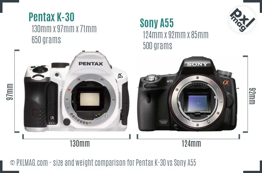 Pentax K-30 vs Sony A55 size comparison