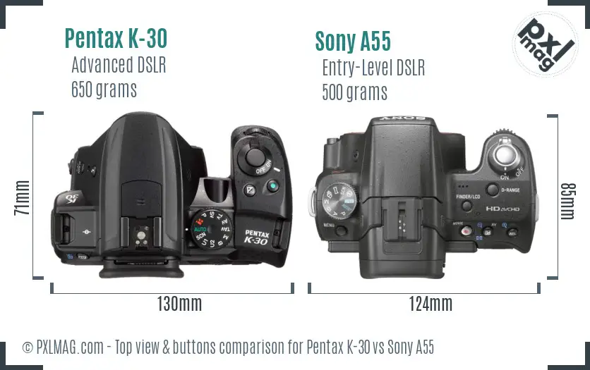 Pentax K-30 vs Sony A55 top view buttons comparison