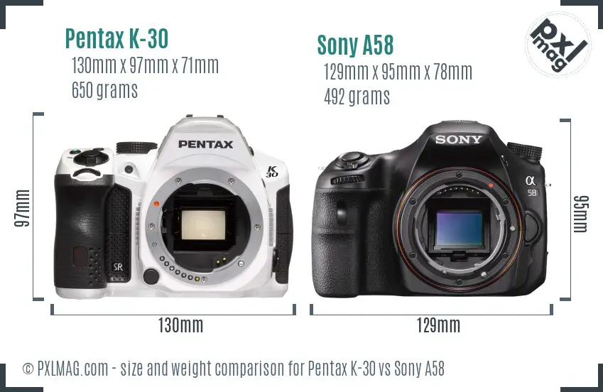 Pentax K-30 vs Sony A58 size comparison Pentax K-30 vs Sony A58 size comparison