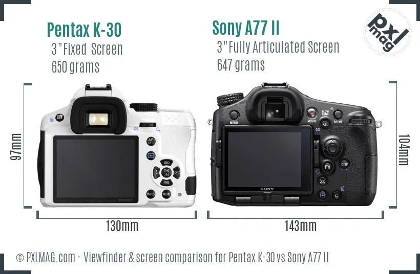 Pentax K-30 vs Sony A77 II Screen and Viewfinder comparison