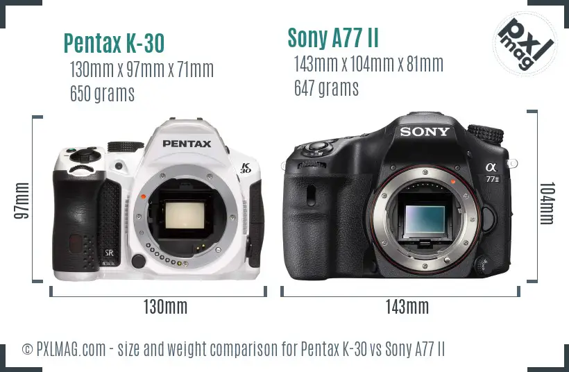 Pentax K-30 vs Sony A77 II size comparison
