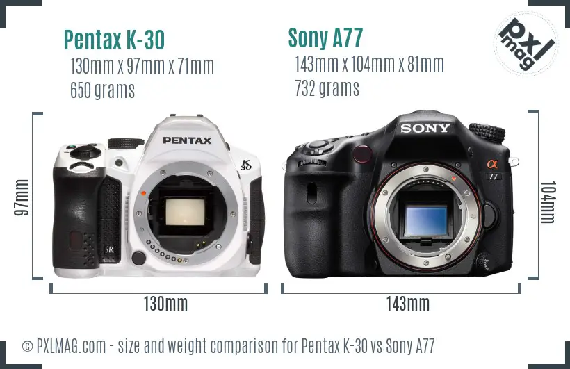 Pentax K-30 vs Sony A77 size comparison
