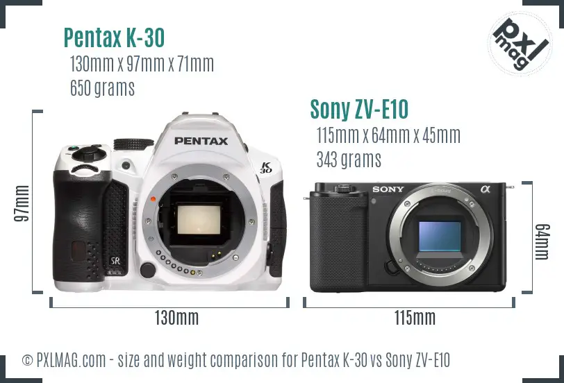 Pentax K-30 vs Sony ZV-E10 size comparison