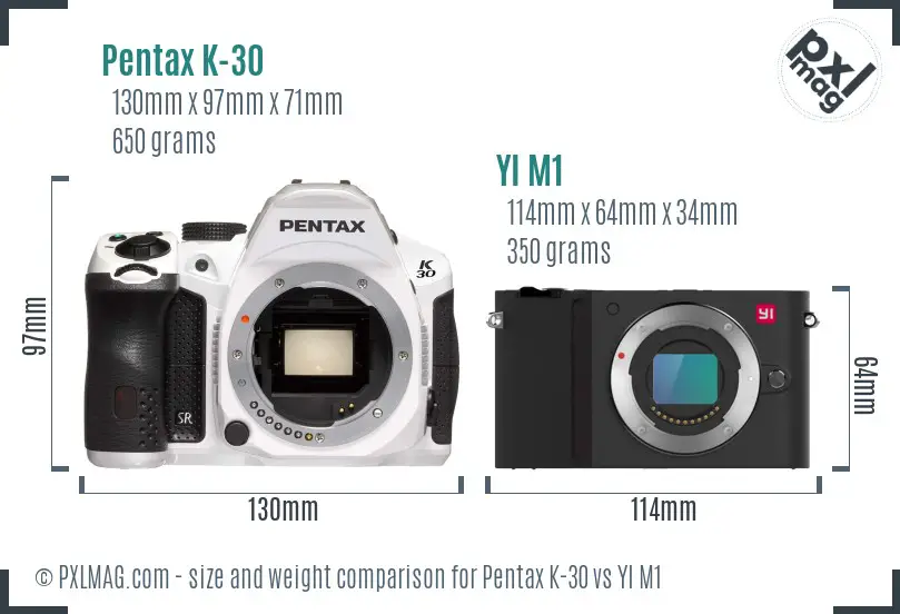 Pentax K-30 vs YI M1 size comparison