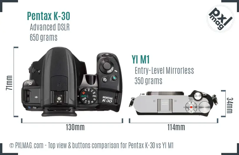 Pentax K-30 vs YI M1 top view buttons comparison