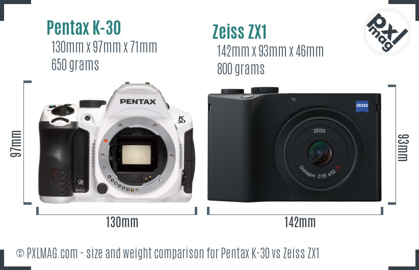 Pentax K-30 vs Zeiss ZX1 size comparison Pentax K-30 vs Zeiss ZX1 size comparison