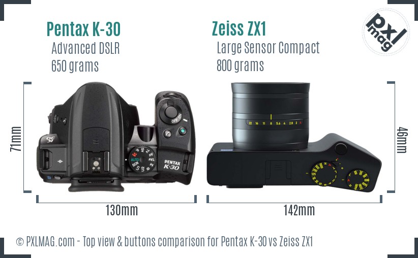 Pentax K-30 vs Zeiss ZX1 top view buttons comparison
