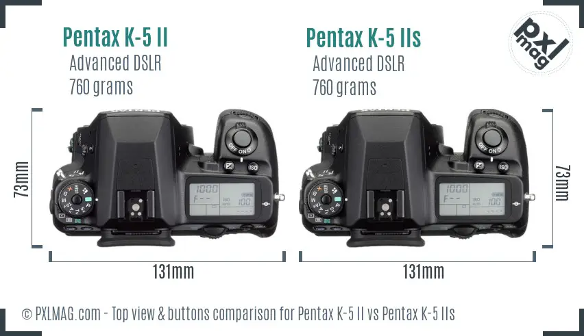 Pentax K-5 II vs Pentax K-5 IIs top view buttons comparison