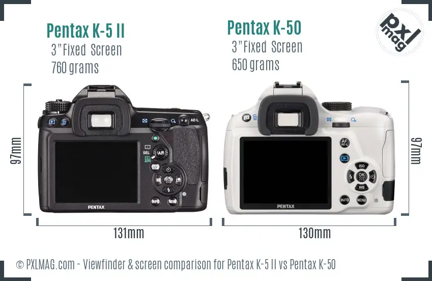 Pentax K-5 II vs Pentax K-50 Screen and Viewfinder comparison