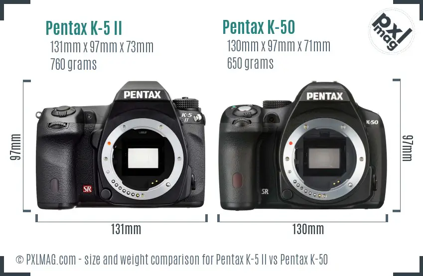 Pentax K-5 II vs Pentax K-50 size comparison