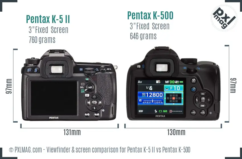 Pentax K-5 II vs Pentax K-500 Screen and Viewfinder comparison