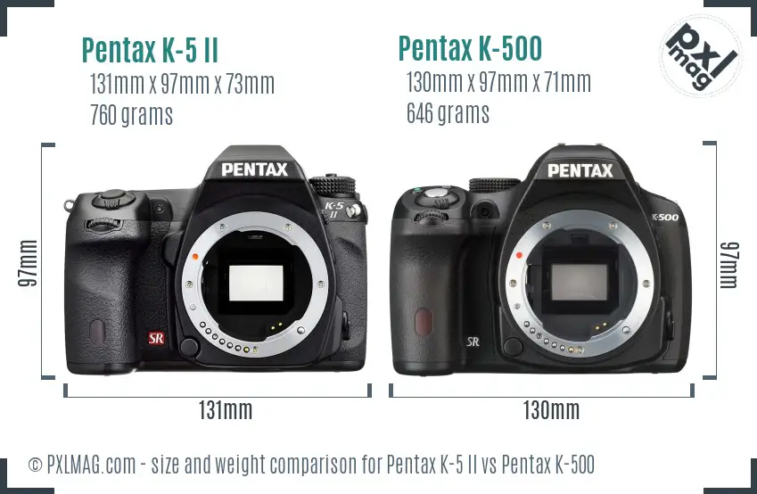 Pentax K-5 II vs Pentax K-500 size comparison