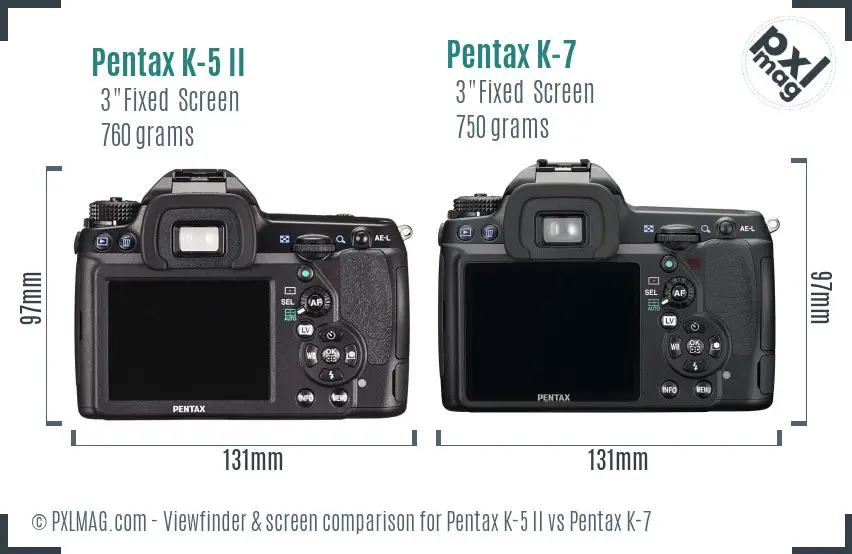Pentax K-5 II vs Pentax K-7 Screen and Viewfinder comparison