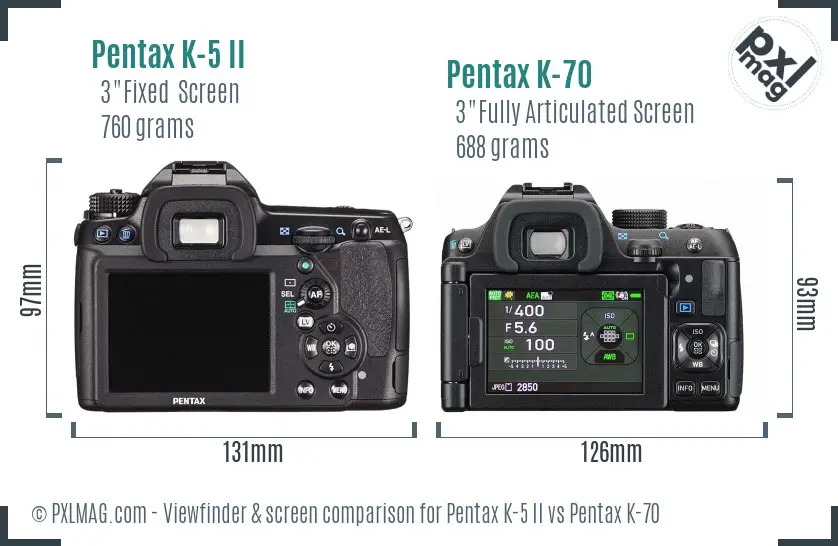 Pentax K-5 II vs Pentax K-70 Screen and Viewfinder comparison