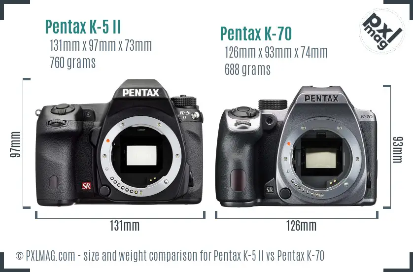 Pentax K-5 II vs Pentax K-70 size comparison