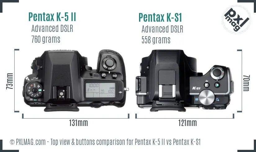 Pentax K-5 II vs Pentax K-S1 top view buttons comparison