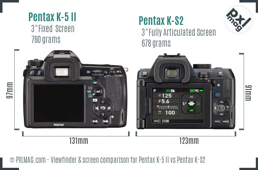 Pentax K-5 II vs Pentax K-S2 Screen and Viewfinder comparison