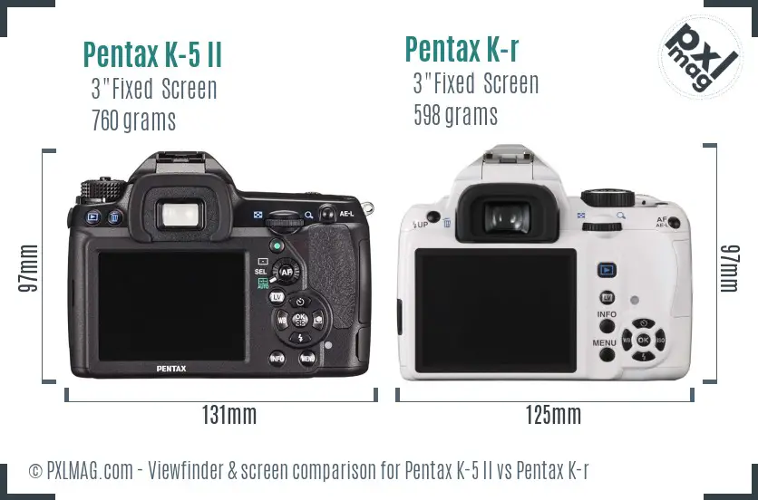 Pentax K-5 II vs Pentax K-r Screen and Viewfinder comparison