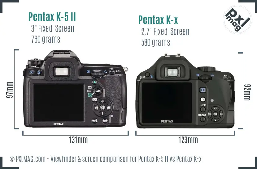 Pentax K-5 II vs Pentax K-x Screen and Viewfinder comparison